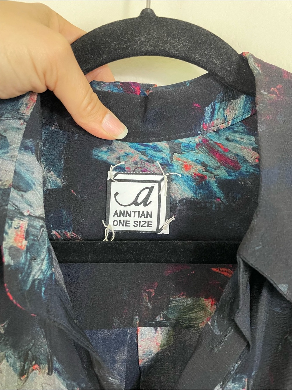 ANNTIAN Silk Oversized Abstract-Print Button Up Shirt One‎ Size Lagenlook Artsy - Picture 2 of 9